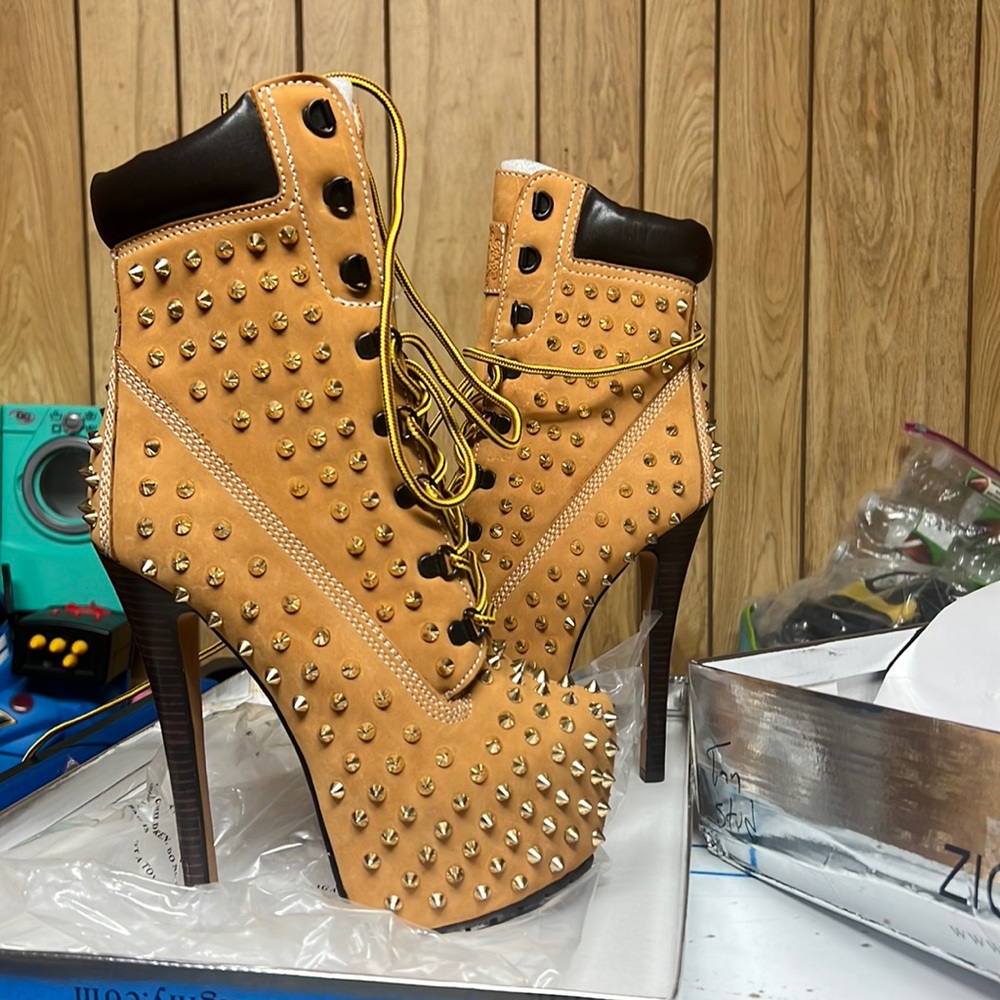 ZIGIgirl Tan Studded High-Heeled Boots